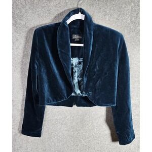 Monsoon Twilight Open From Teal Velvet Cropped Blazer Shrug Womens Size 6 Lined